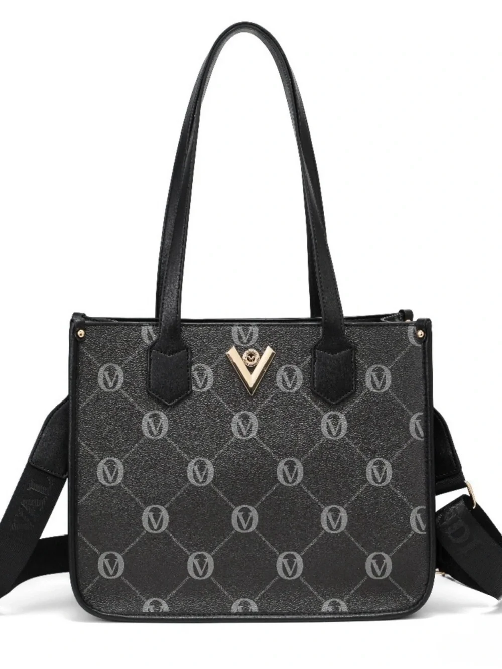 Valentino Orlandi Celine Black Patterned Tote Bag with Gold Accent